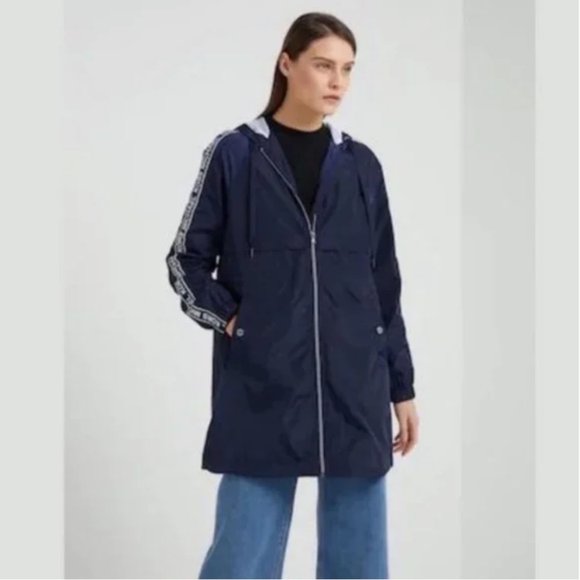 MICHAEL KORS WOMEN ANORAK JACKET NAVY BLUE WATER Resistant SLEEVE